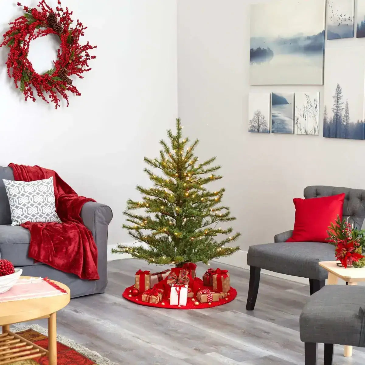 4’ Vancouver Mountain Pine Artificial Christmas Tree with 100 Clear Lights and 374 Bendable Branches - Green - Nearly