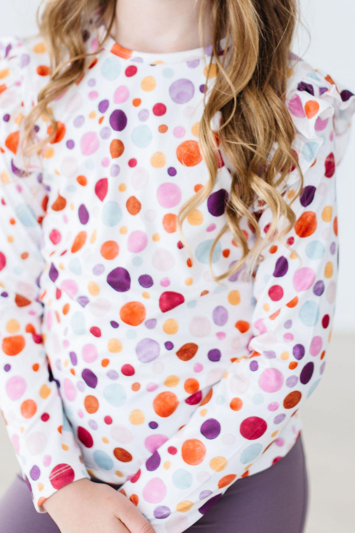 Watercolor Pebbles L/S Ruffle Tee