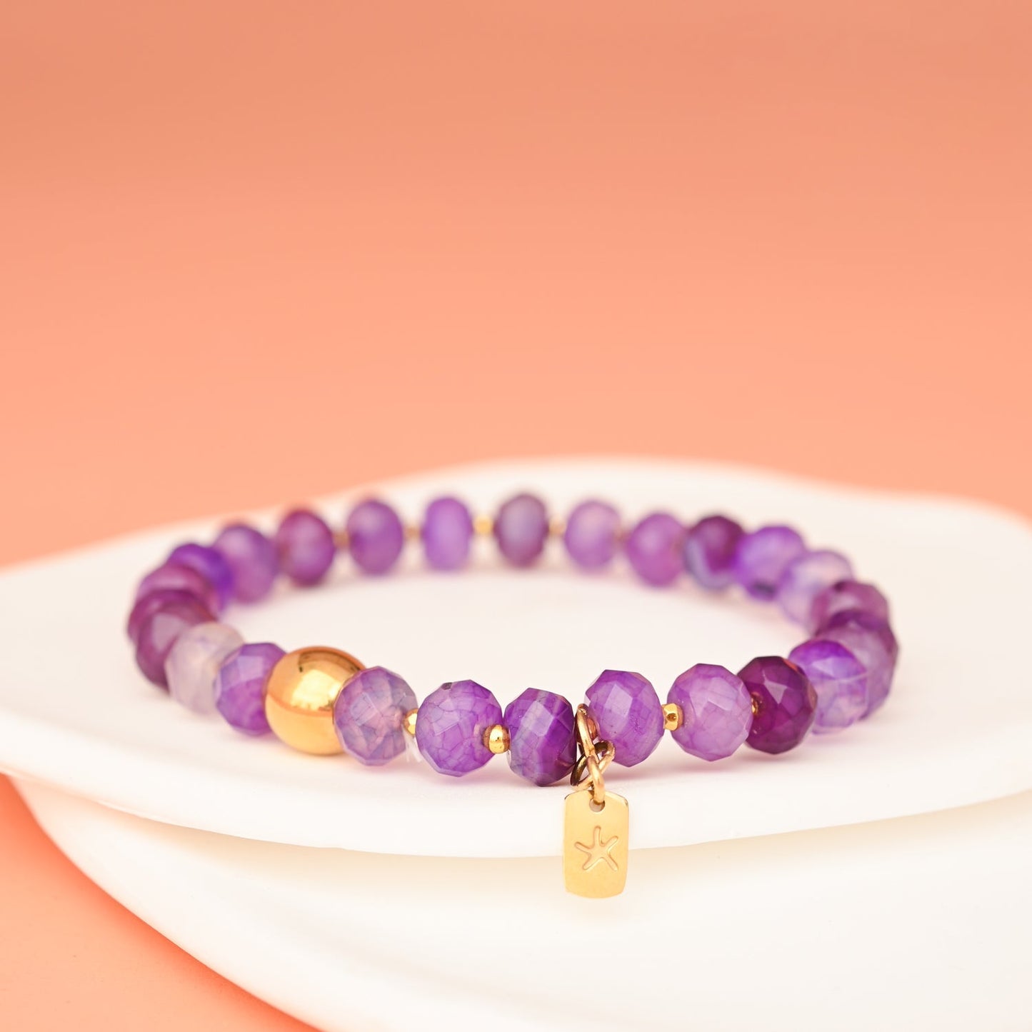 Pulsera de cuentas de ágata morada Lan