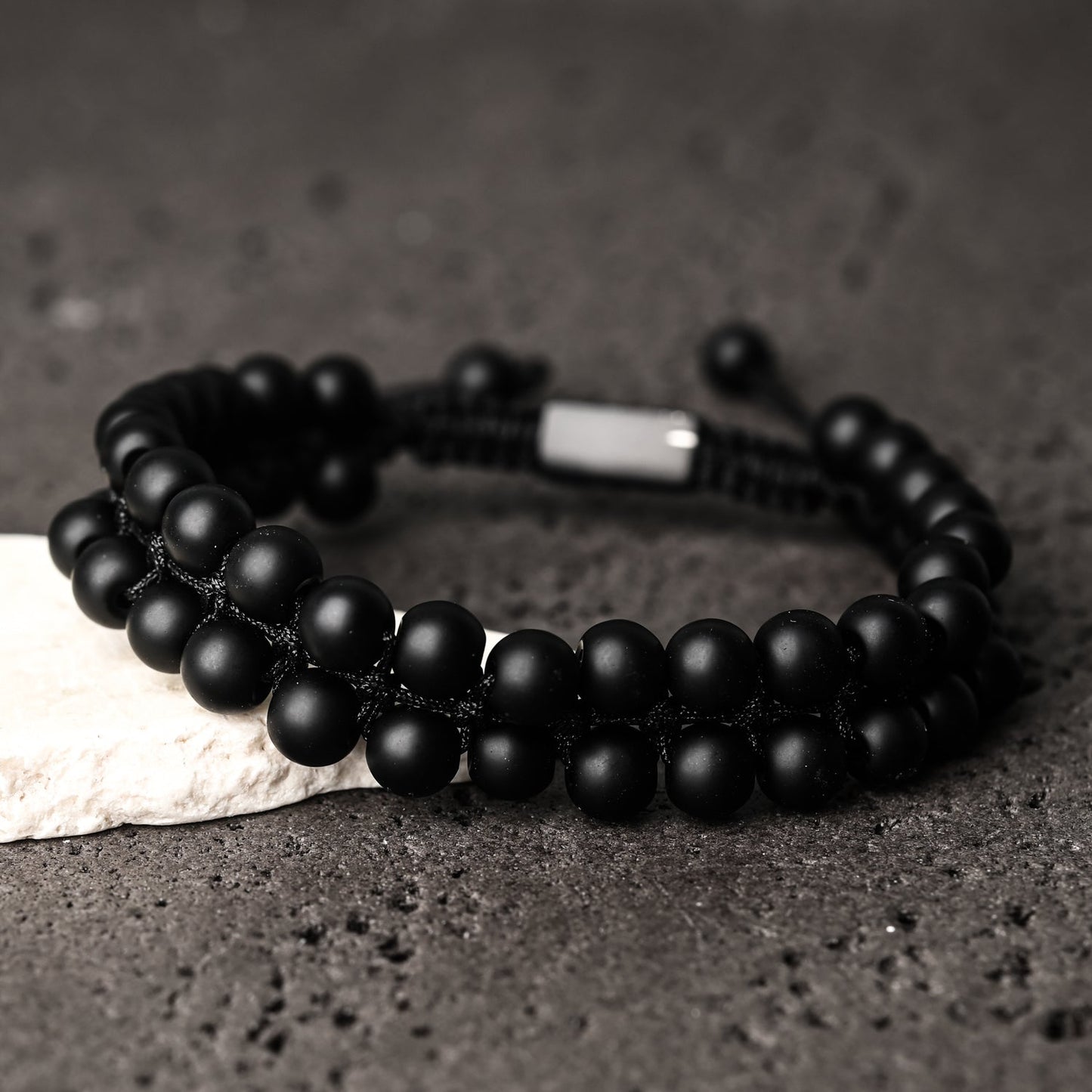 Helix Matte Black Agate Rope Beaded Bracelet