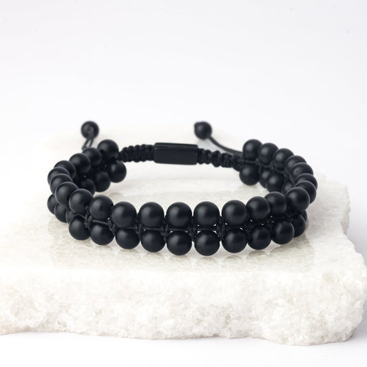 Pulsera de cuentas de ágata negra mate Helix