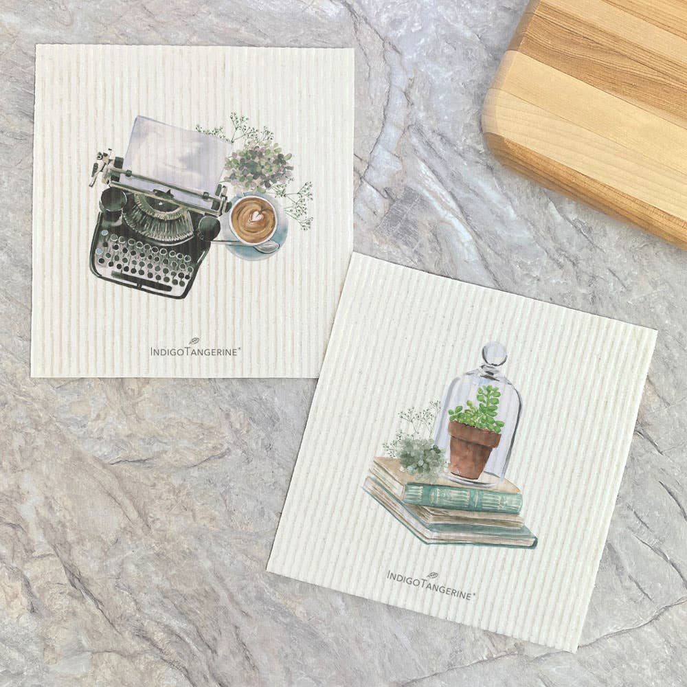 Typewriter & Terrarium - Swedish Dish Cloth - set of 2