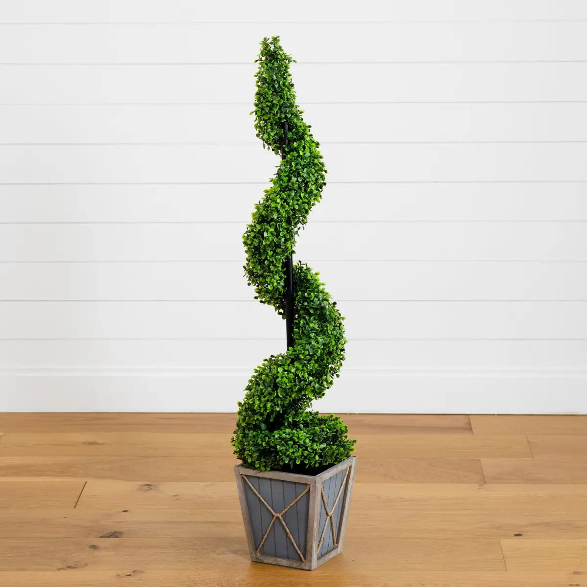 45” UV Resistant Artificial Boxwood Spiral Topiary Tree with LED Lights in Decorative Planter (Indoor/Outdoor) - Nearly