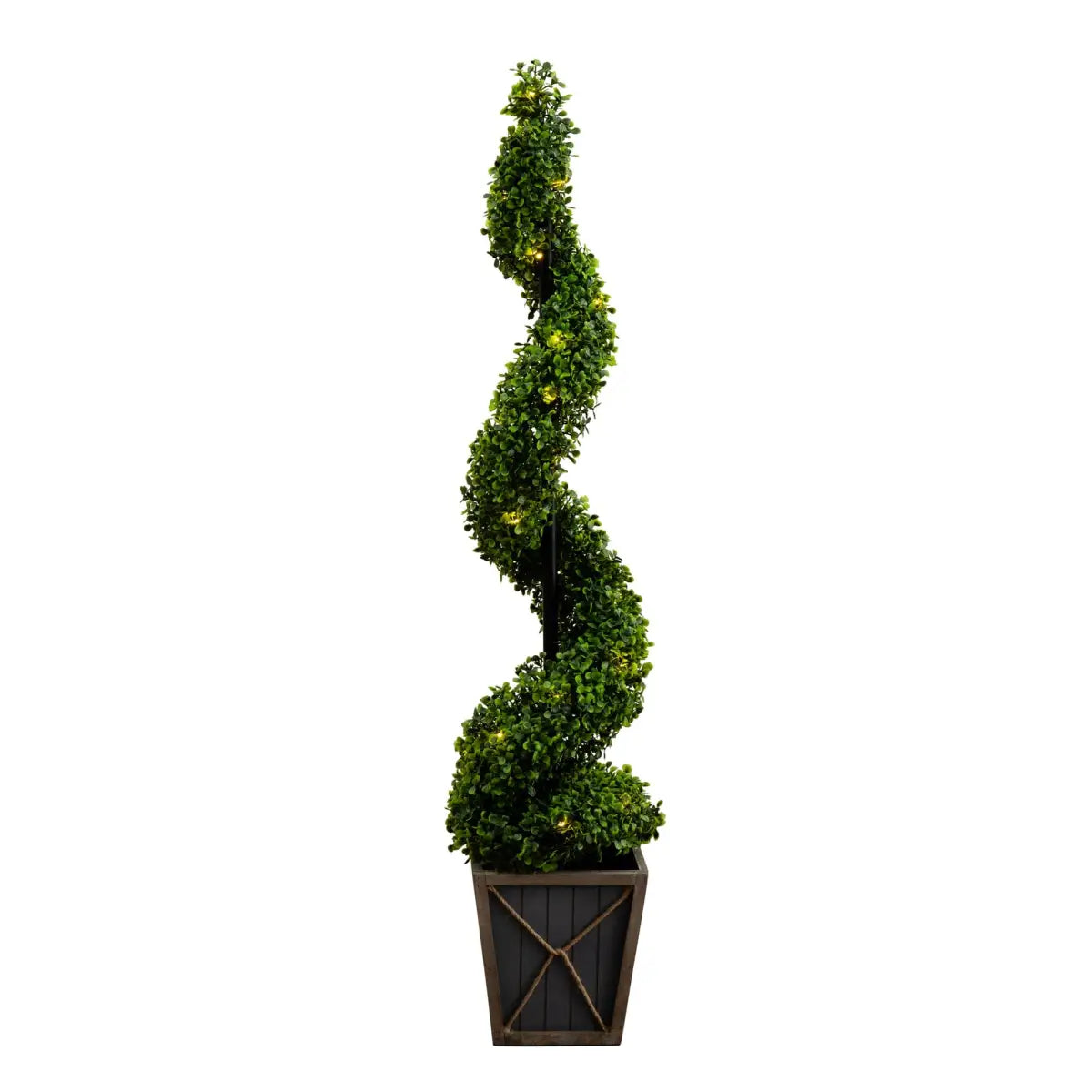 45” UV Resistant Artificial Boxwood Spiral Topiary Tree with LED Lights in Decorative Planter (Indoor/Outdoor) - Nearly