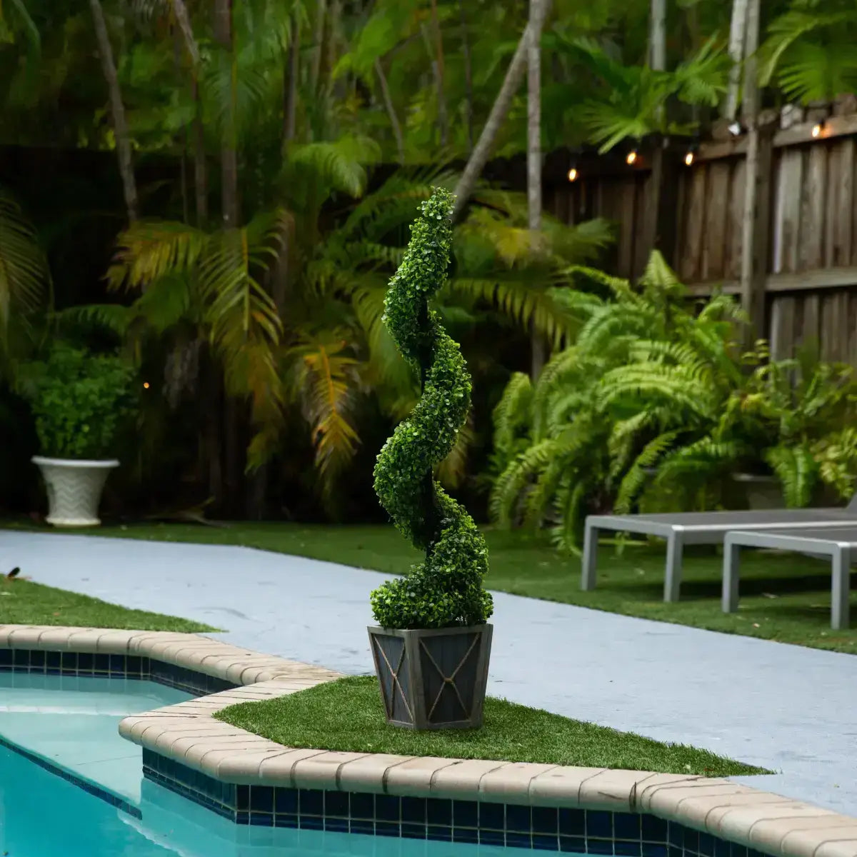 45” UV Resistant Artificial Boxwood Spiral Topiary Tree with LED Lights in Decorative Planter (Indoor/Outdoor) - Nearly