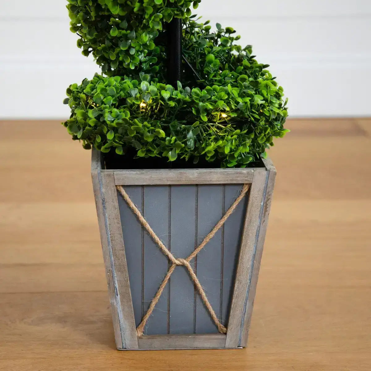 45” UV Resistant Artificial Boxwood Spiral Topiary Tree with LED Lights in Decorative Planter (Indoor/Outdoor) - Nearly