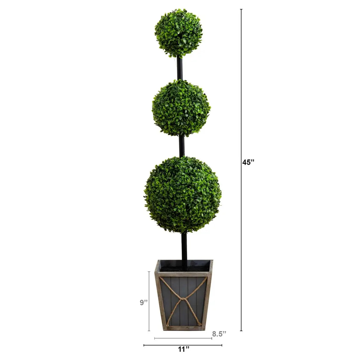 45’’ UV Resistant Artificial Triple Ball Boxwood Topiary with LED Lights in Decorative Planter (Indoor/Outdoor)