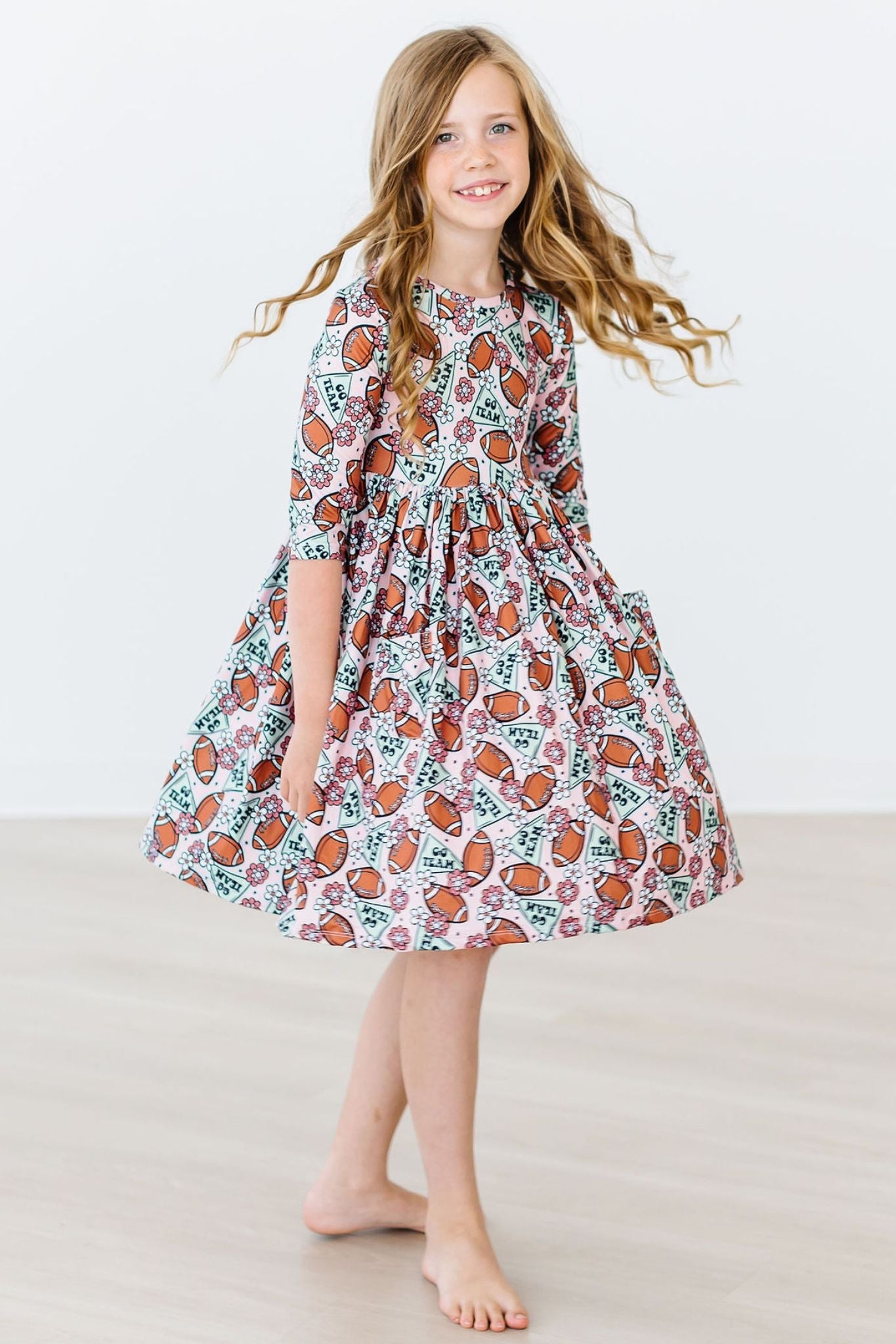 SALE Go Team 3/4 Sleeve Pocket Twirl Dress