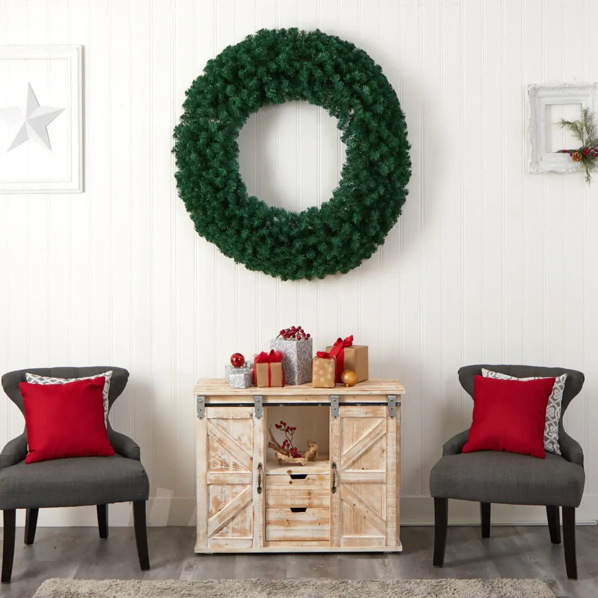 48” Large Artificial Christmas Wreath with 714 Bendable Branches and 200 Warm White LED Lights - Nearly Natural