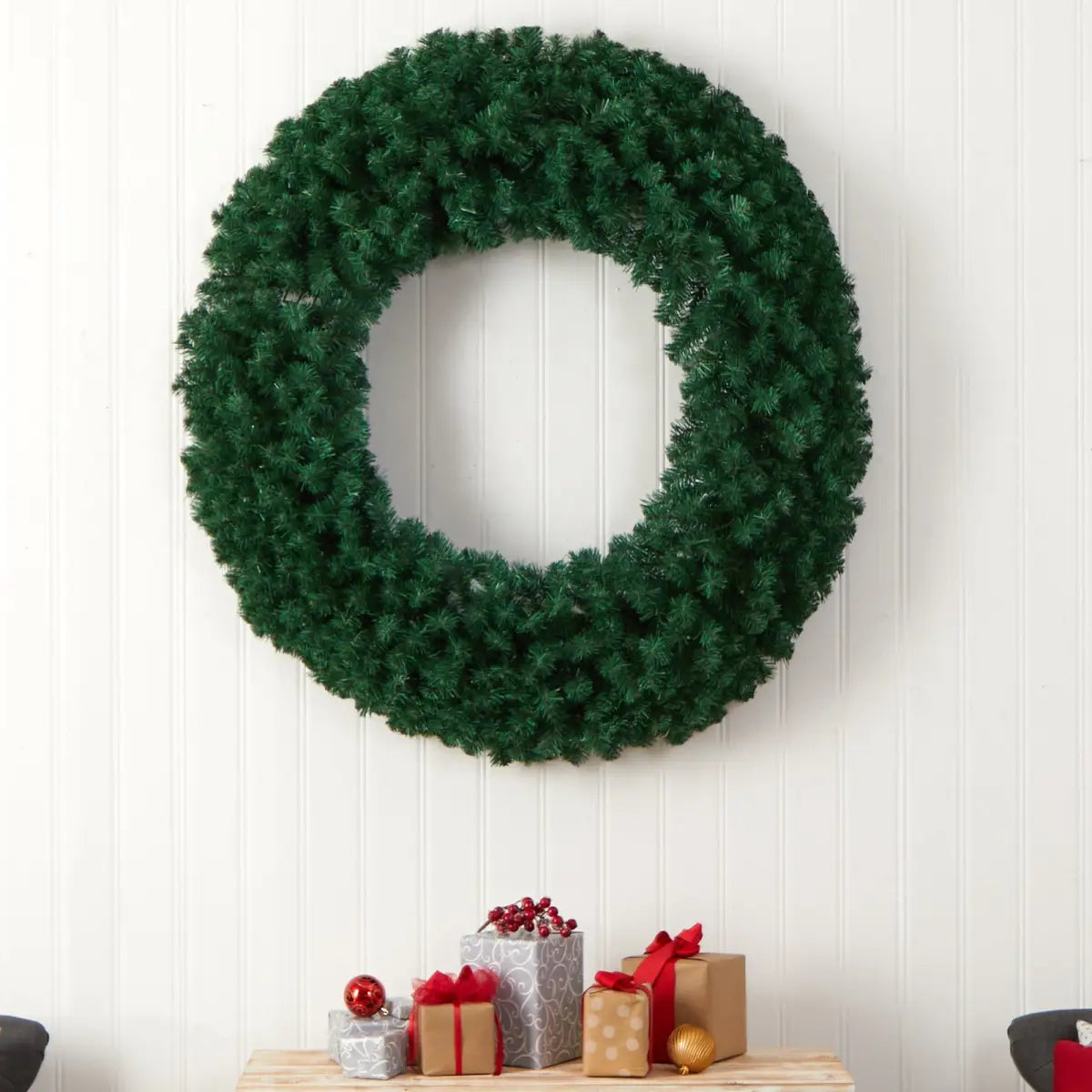 48” Large Artificial Christmas Wreath with 714 Bendable Branches and 200 Warm White LED Lights - Nearly Natural