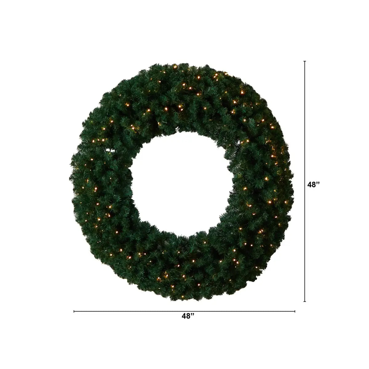 48” Large Artificial Christmas Wreath with 714 Bendable Branches and 200 Warm White LED Lights - Nearly Natural