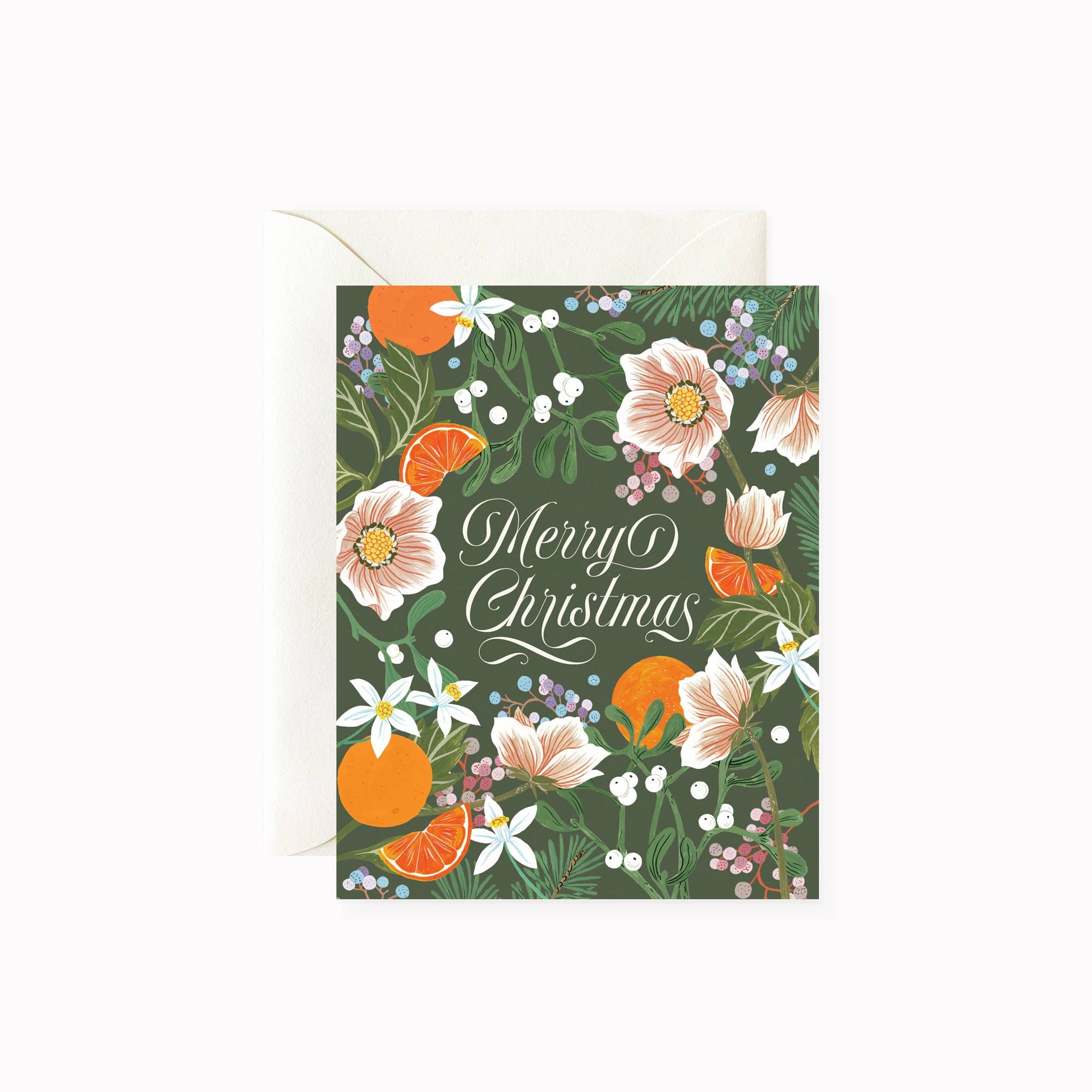 Christmas Card - Oranges and Florals - Merry Christmas - Botanica Paper Co.