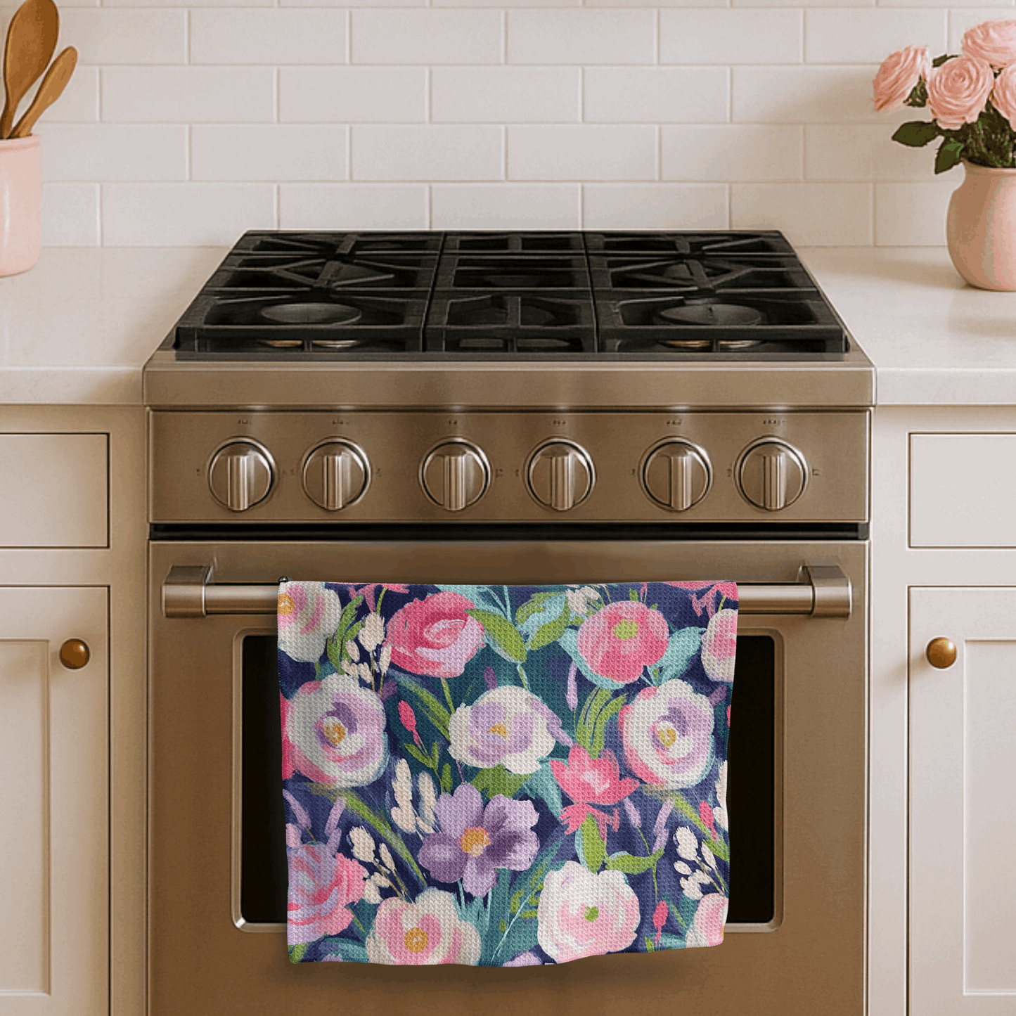 Funny Vintage Floral Kitchen Towel - Hardest Part of Adulting - Cook Dinner - Urban Smirk