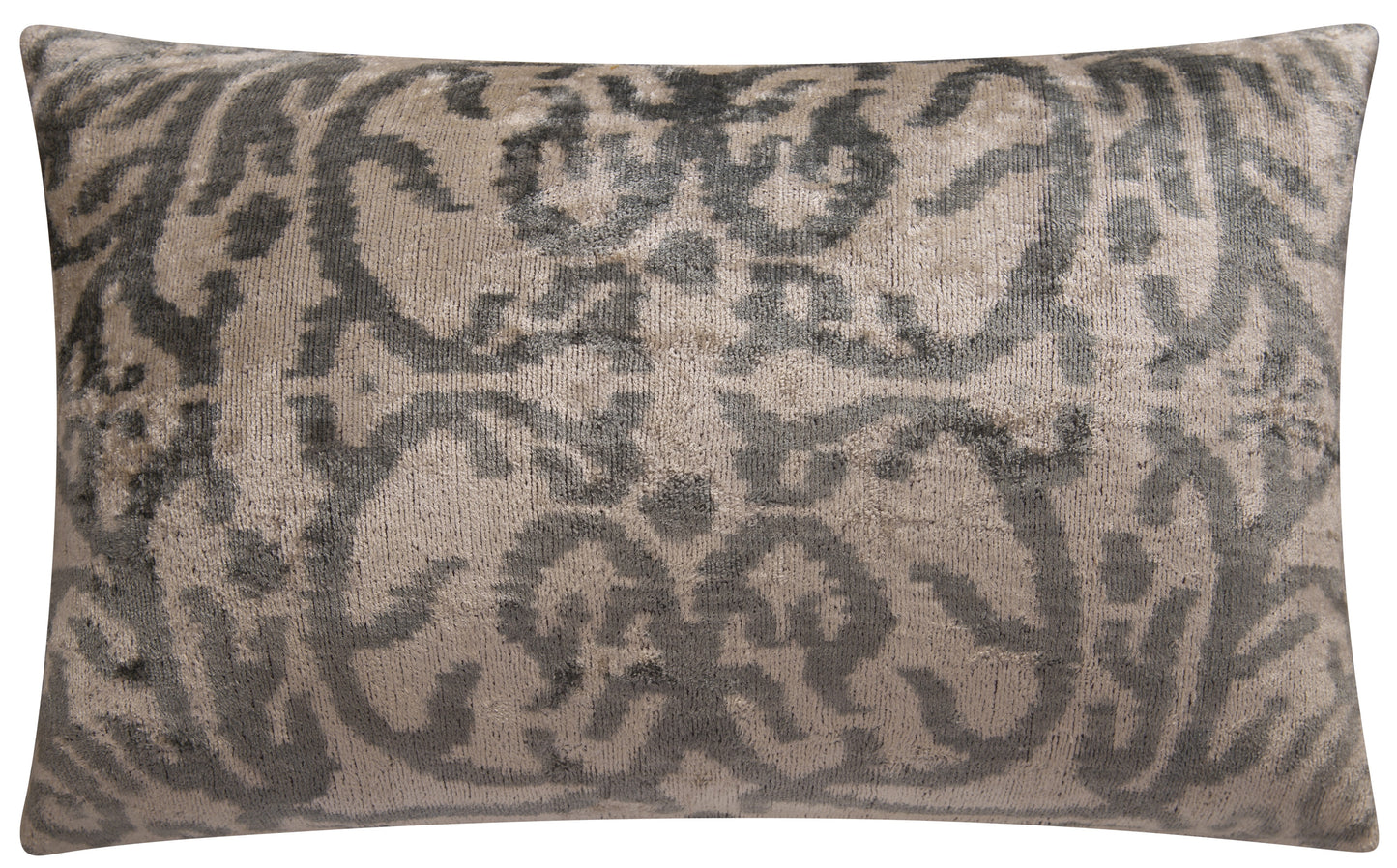 Elegante almohada de terciopelo de seda hecha a mano: 16 x 24, cojín de lujo gris topo y gris con inserto de plumas