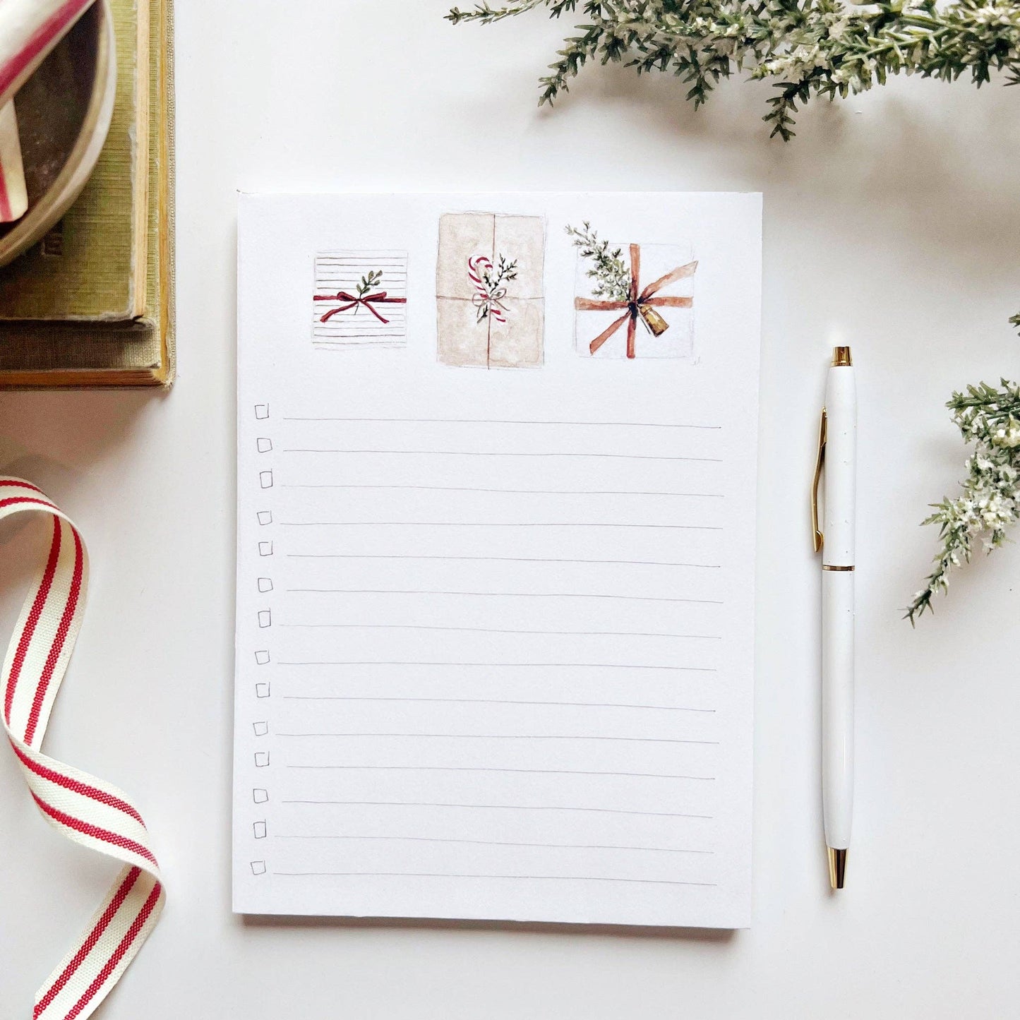 Christmas Checklist Notepad - Bell Wreath