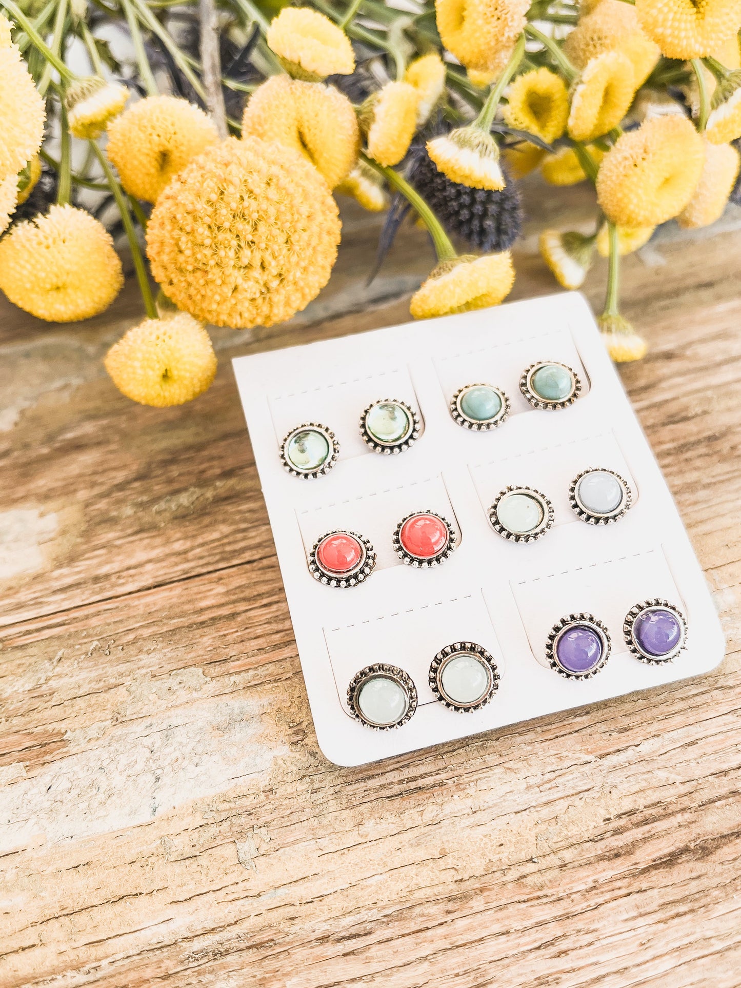 Magnifique ensemble de clous d'oreilles colorés - Lot de 6 