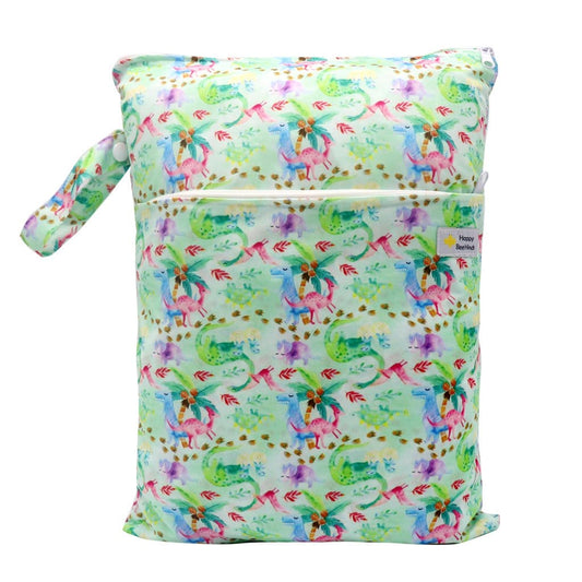 Bolsa impermeable con dos bolsillos de Happy BeeHinds: dinosaurio rosa