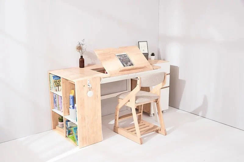 Silla de madera maciza ajustable Calla para niños: 4 configuraciones de altura, tela fácil de limpiar