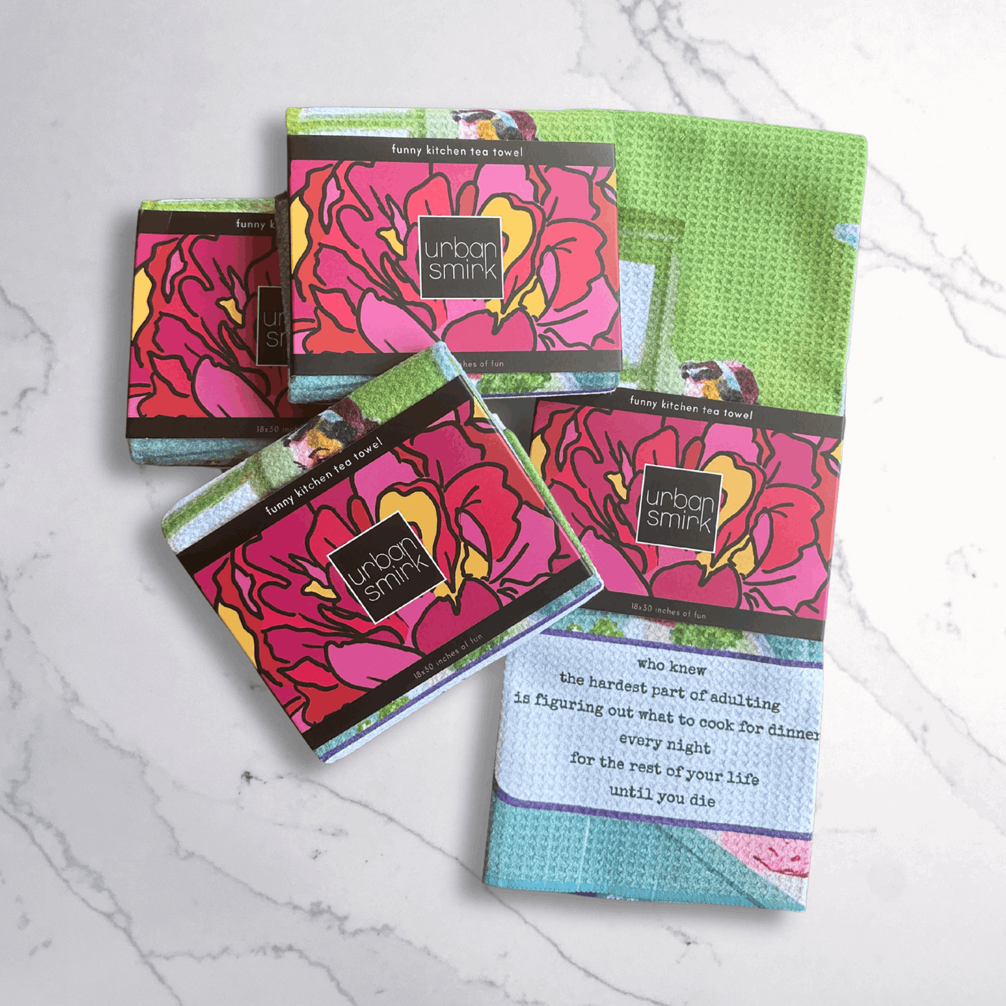 Funny Vintage Floral Kitchen Towel - Hardest Part of Adulting - Cook Dinner - Urban Smirk