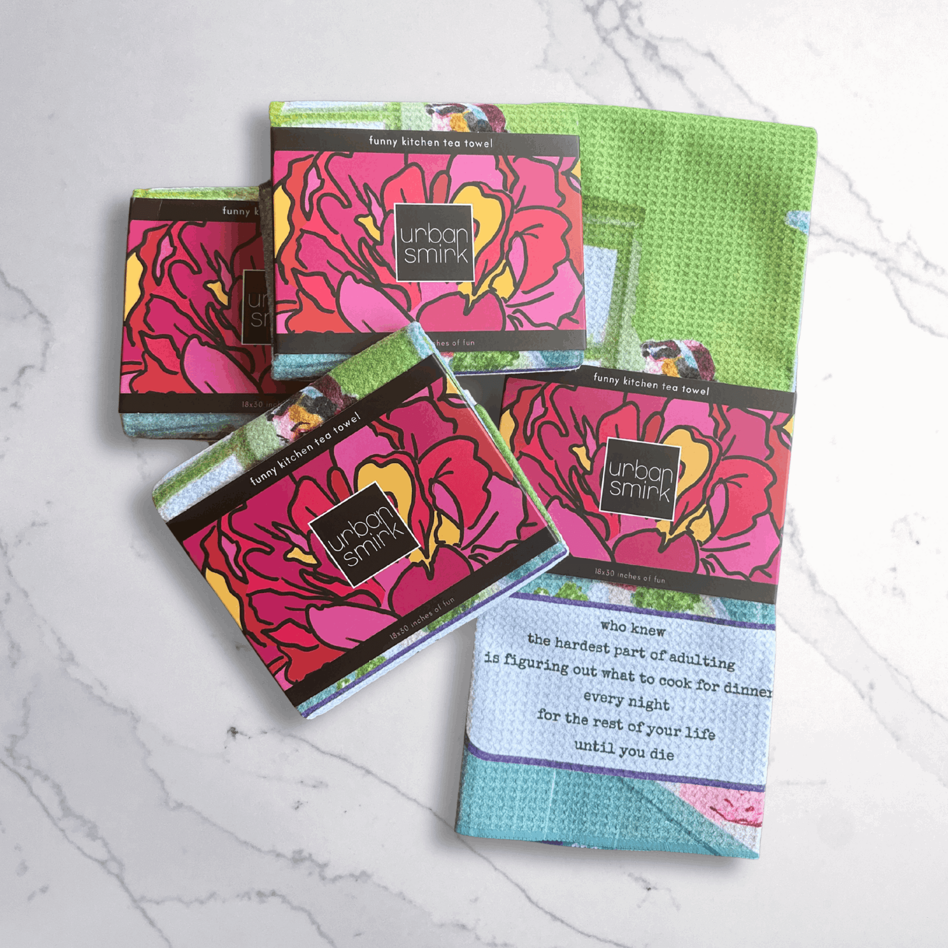 Funny Vintage Floral Kitchen Towel - Hardest Part of Adulting - Cook Dinner - Urban Smirk