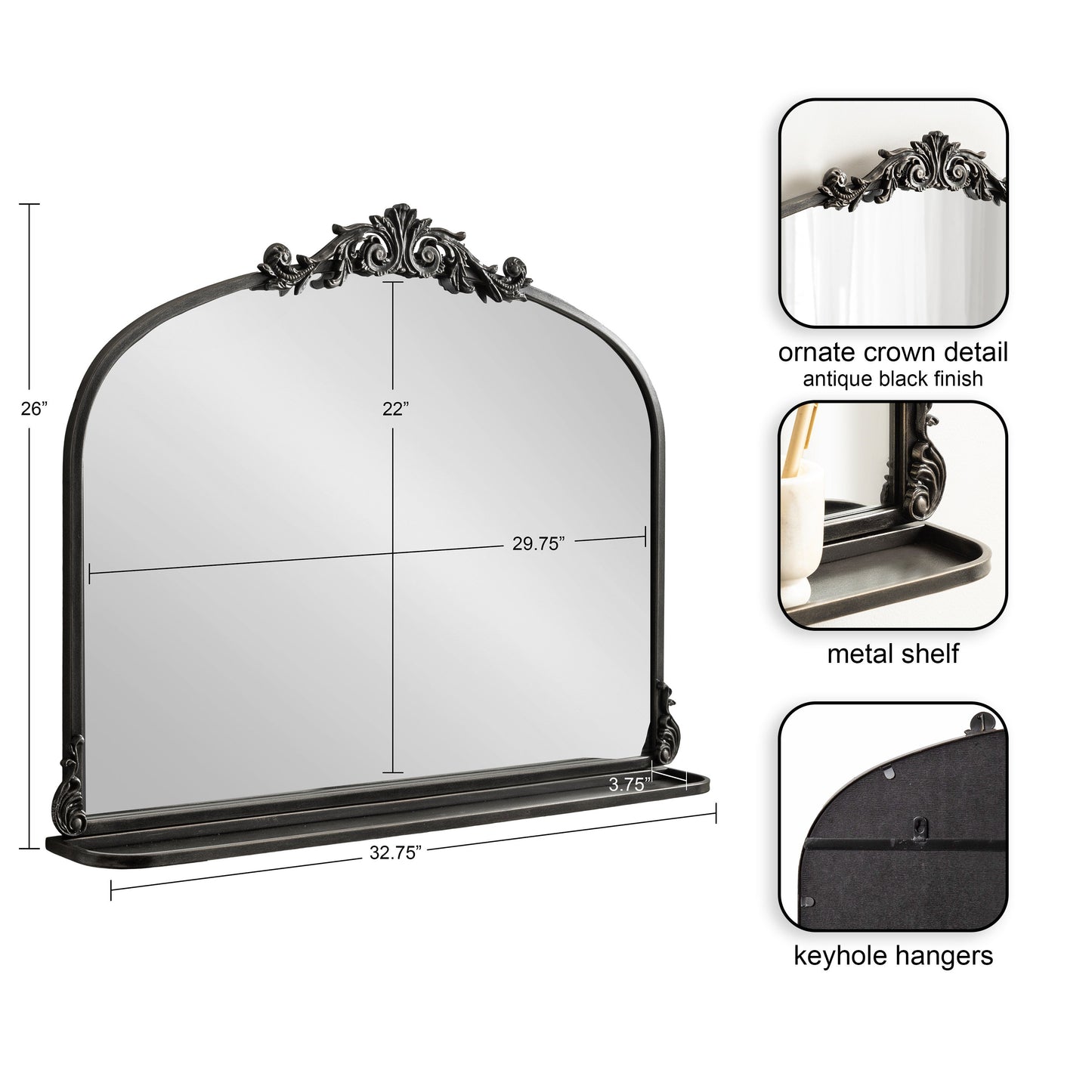 Arendahl Elegant Arch Mirror with Shelf
