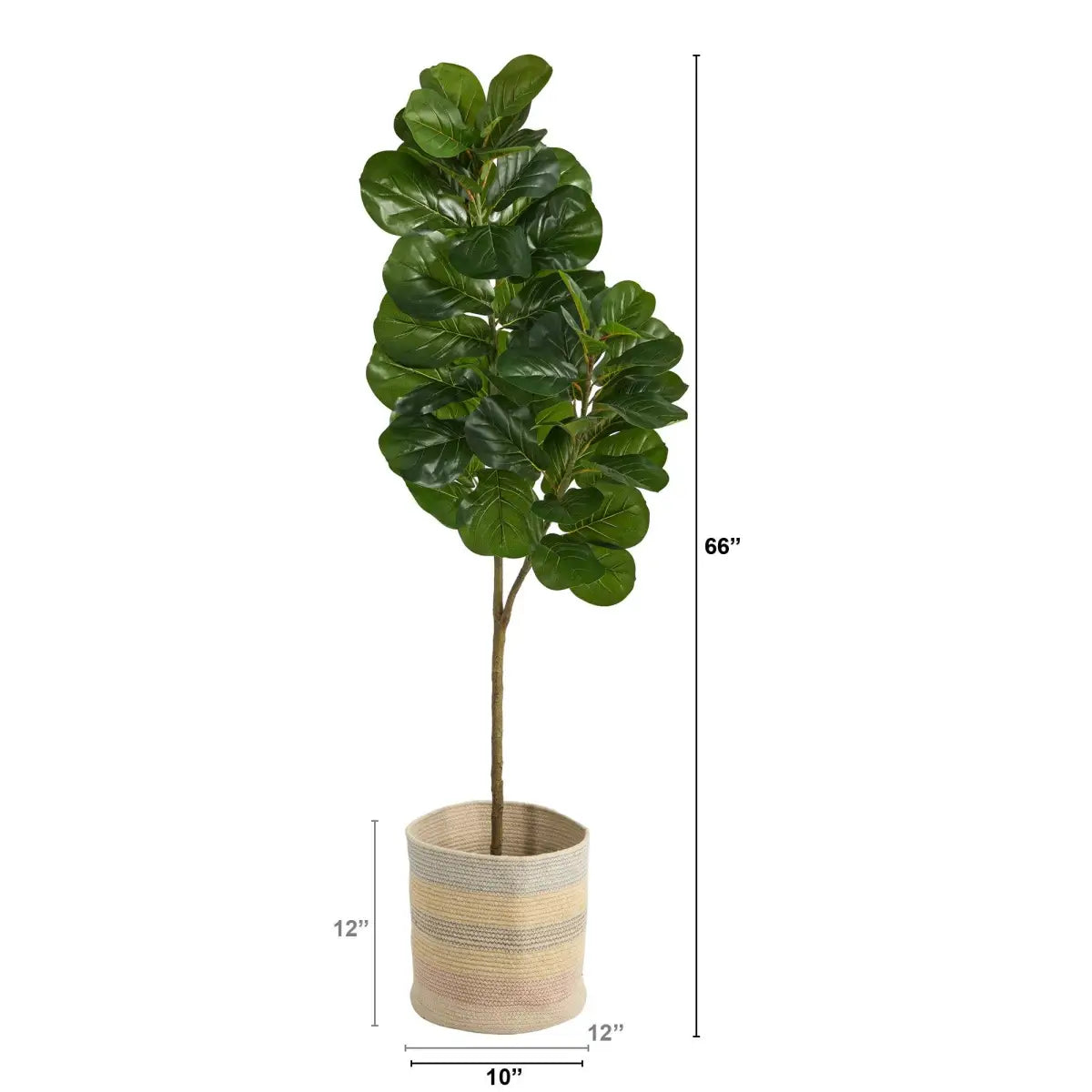 5.5’ Fiddle Leaf Fig Artificial Tree in Handmade Natural Cotton Multicolored Woven Planter - Nearly Natural