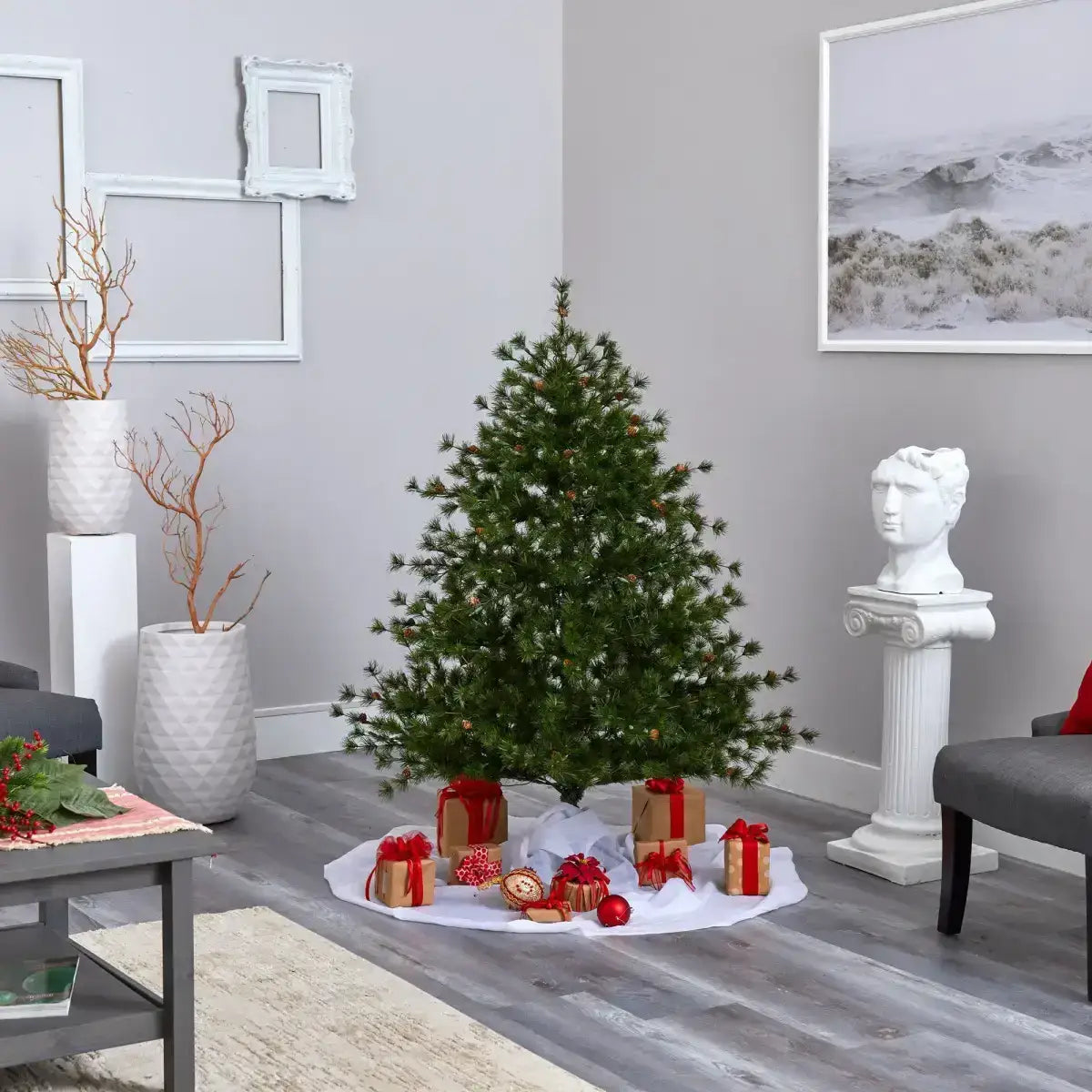 5’ Colorado Mountain Pine Artificial Christmas Tree with 250 Lights 669 Branches and Pine Cones - Green - Nearly Natural