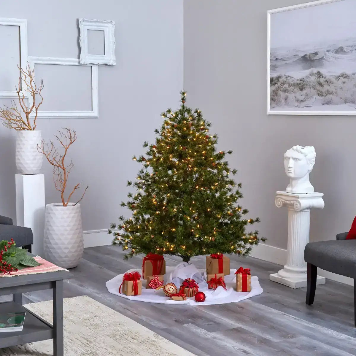 5’ Colorado Mountain Pine Artificial Christmas Tree with 250 Lights 669 Branches and Pine Cones - Green - Nearly Natural