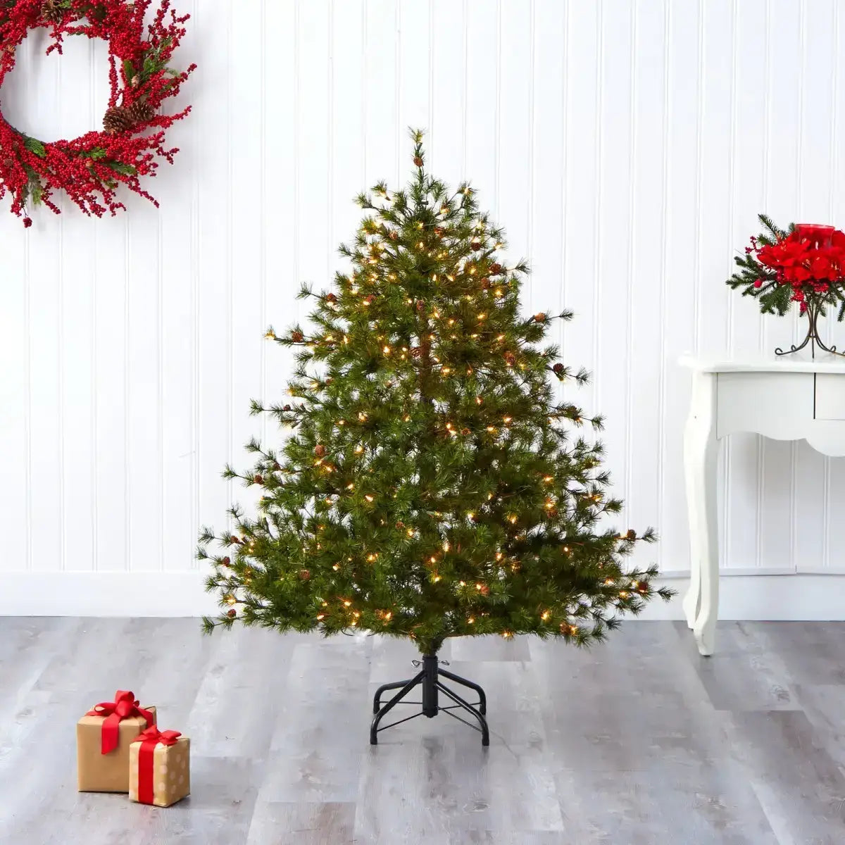 5’ Colorado Mountain Pine Artificial Christmas Tree with 250 Lights 669 Branches and Pine Cones - Green - Nearly Natural