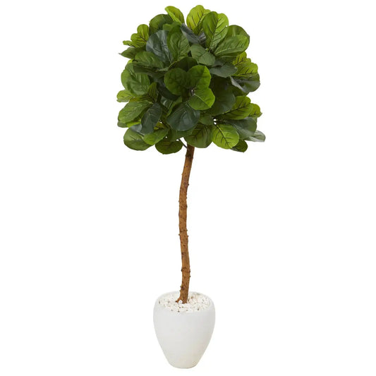 5’ Fiddle Leaf Artificial Tree in White Planter (Real Touch) - Nearly Natural