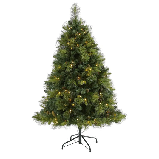 5’ North Carolina Mixed Pine Artificial Christmas Tree with 200 Warm White LED Lights 711 Bendable Branches