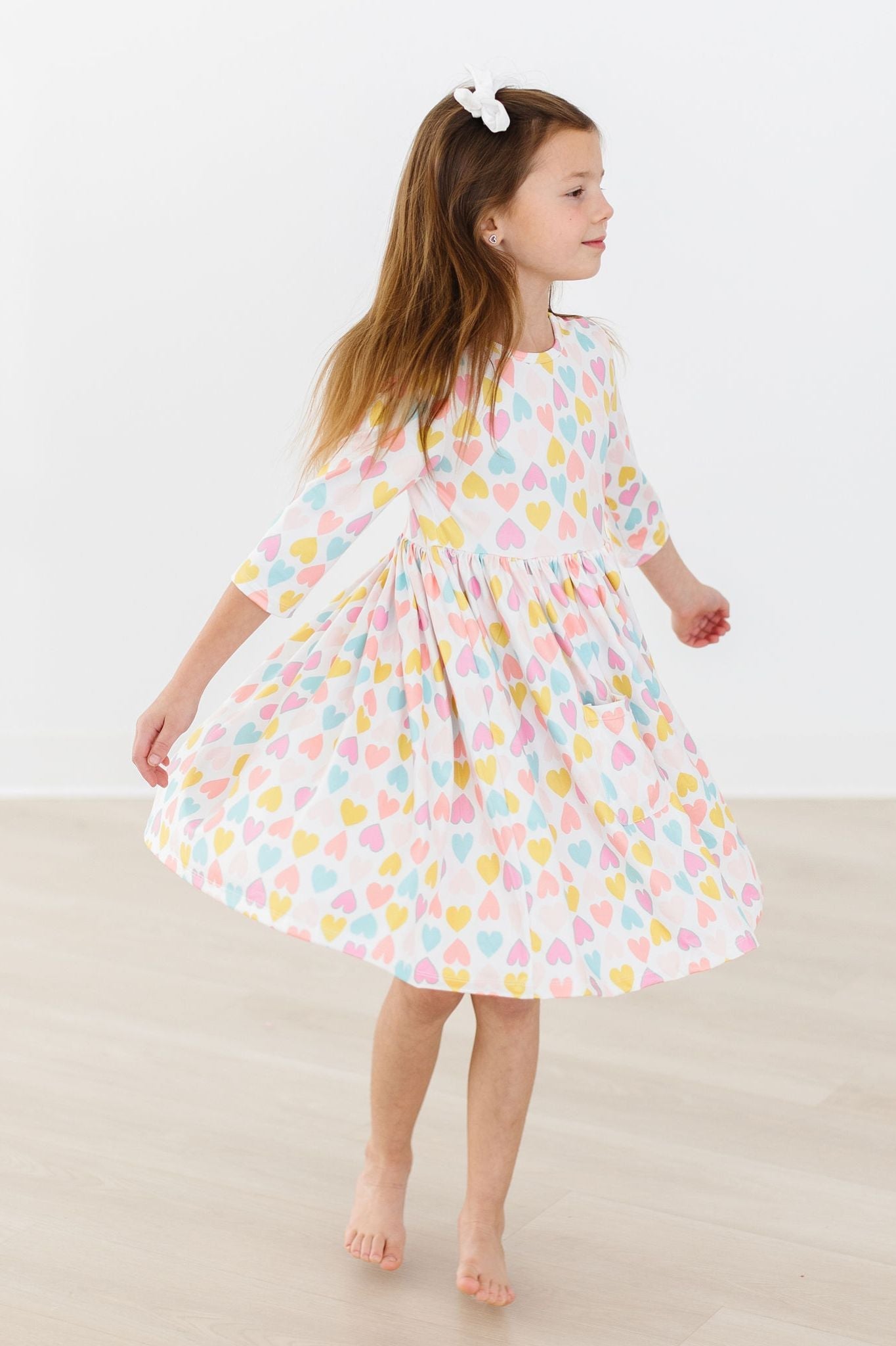 Sweetheart 3/4 Sleeve Pocket Twirl Dress