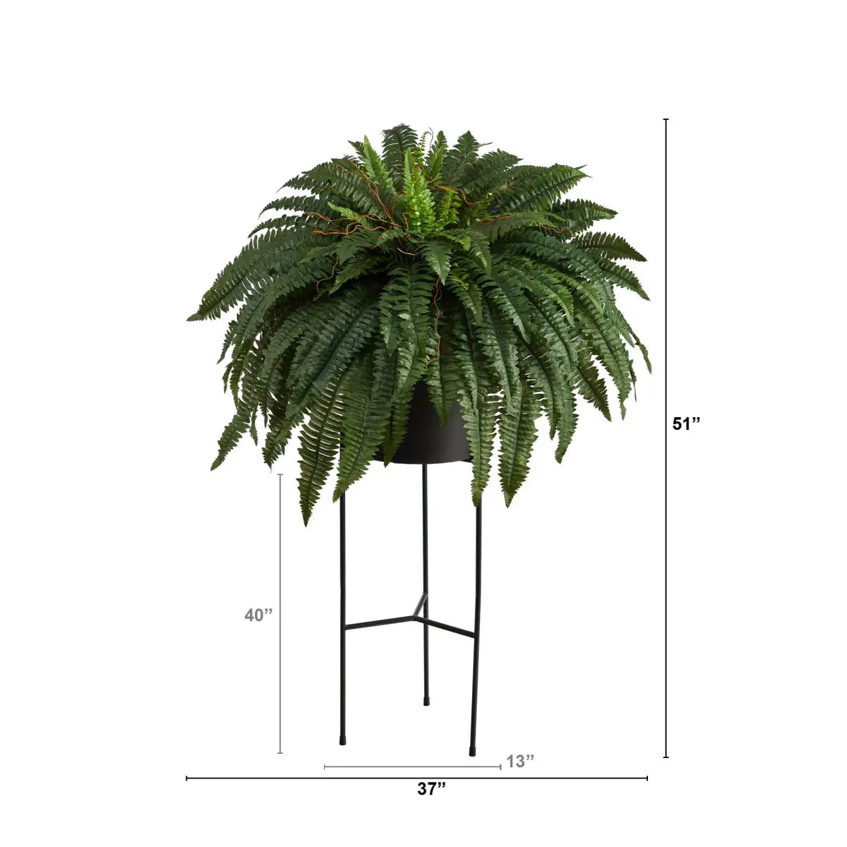 51” Boston Fern Artificial Plant in Black Planter with Stand - Nearly Natural