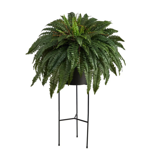 51” Boston Fern Artificial Plant in Black Planter with Stand - Nearly Natural