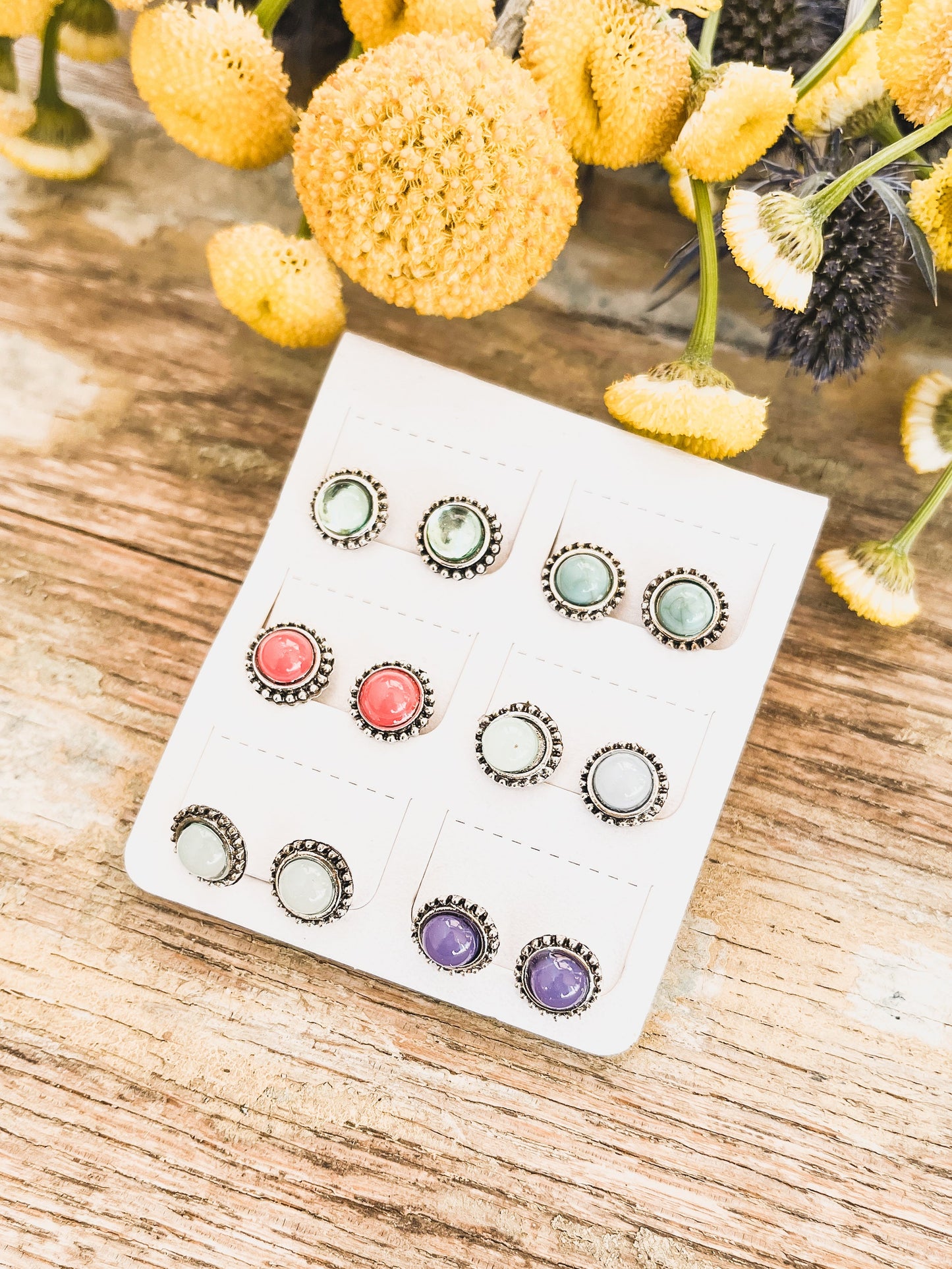 Magnifique ensemble de clous d'oreilles colorés - Lot de 6 