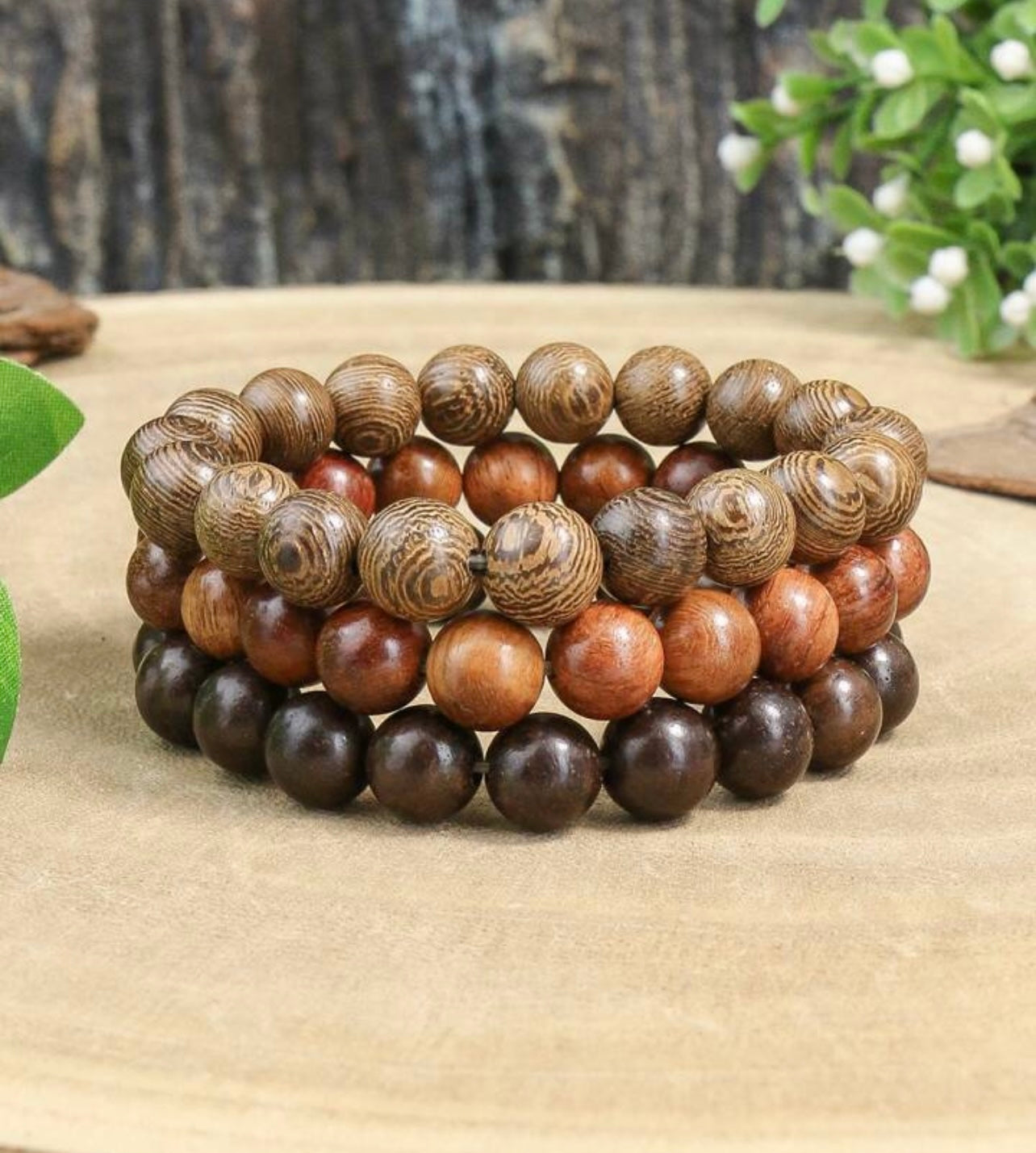 Magnifique ensemble de bracelets empilables en perles de bois