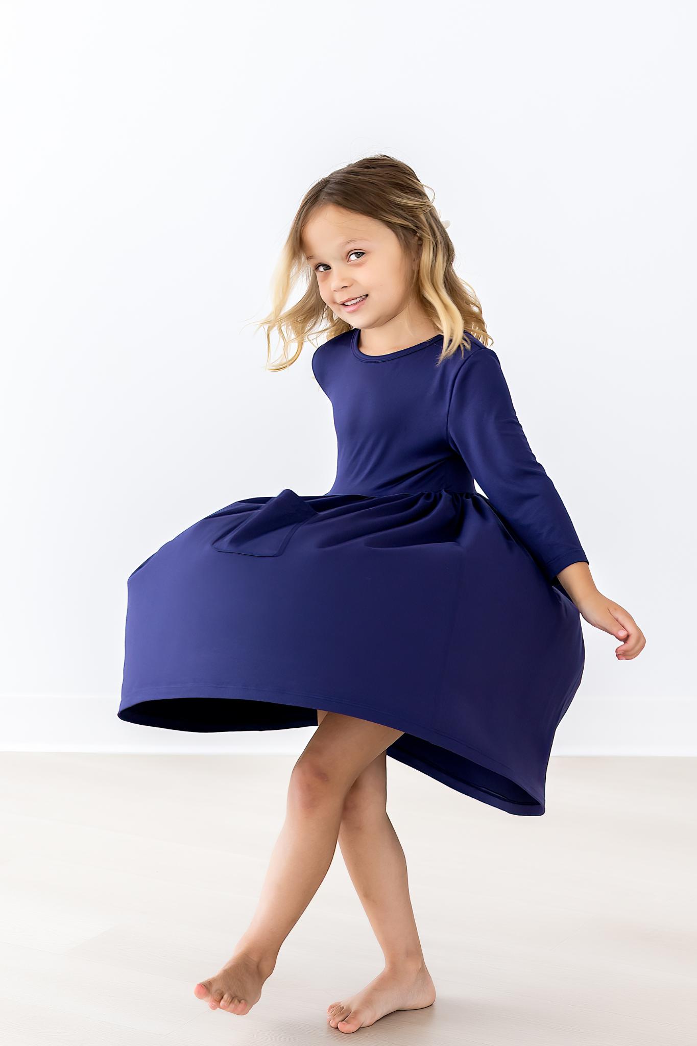 Navy 3/4 Pocket Twirl Dress