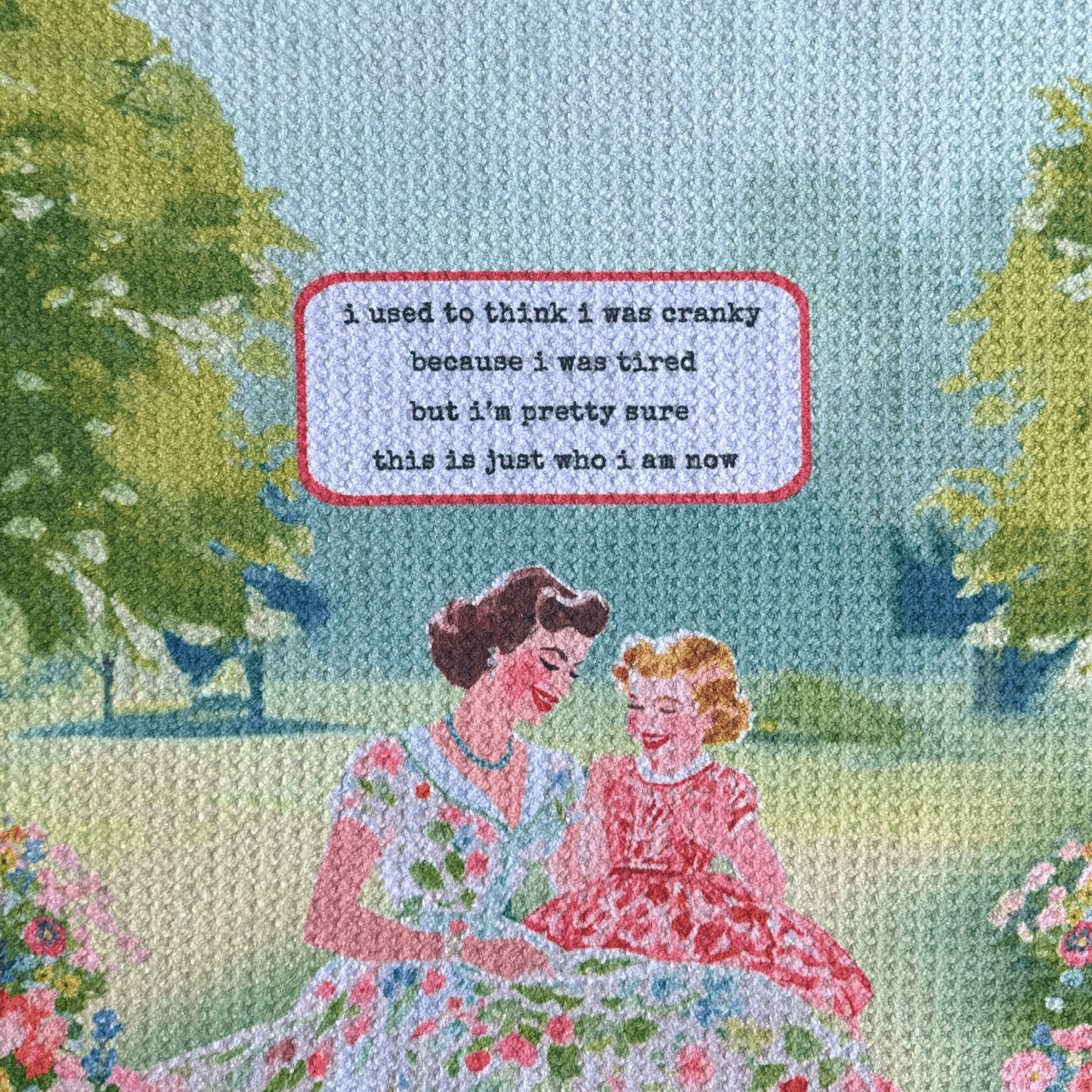 Funny Vintage Floral Kitchen Towel for Moms - Cranky & Tired - Urban Smirk