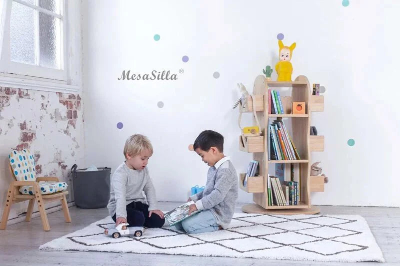 Estantería giratoria de madera maciza Mesasilla para niños - Biblioteca para el hogar de 360 ​​grados