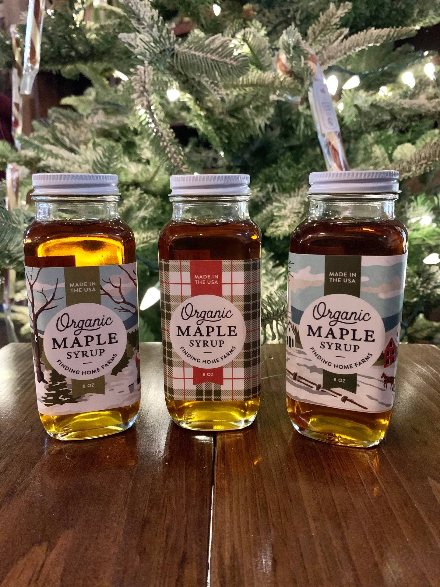 Maple Syrup 8oz for Christmas Holiday, assorted patterns