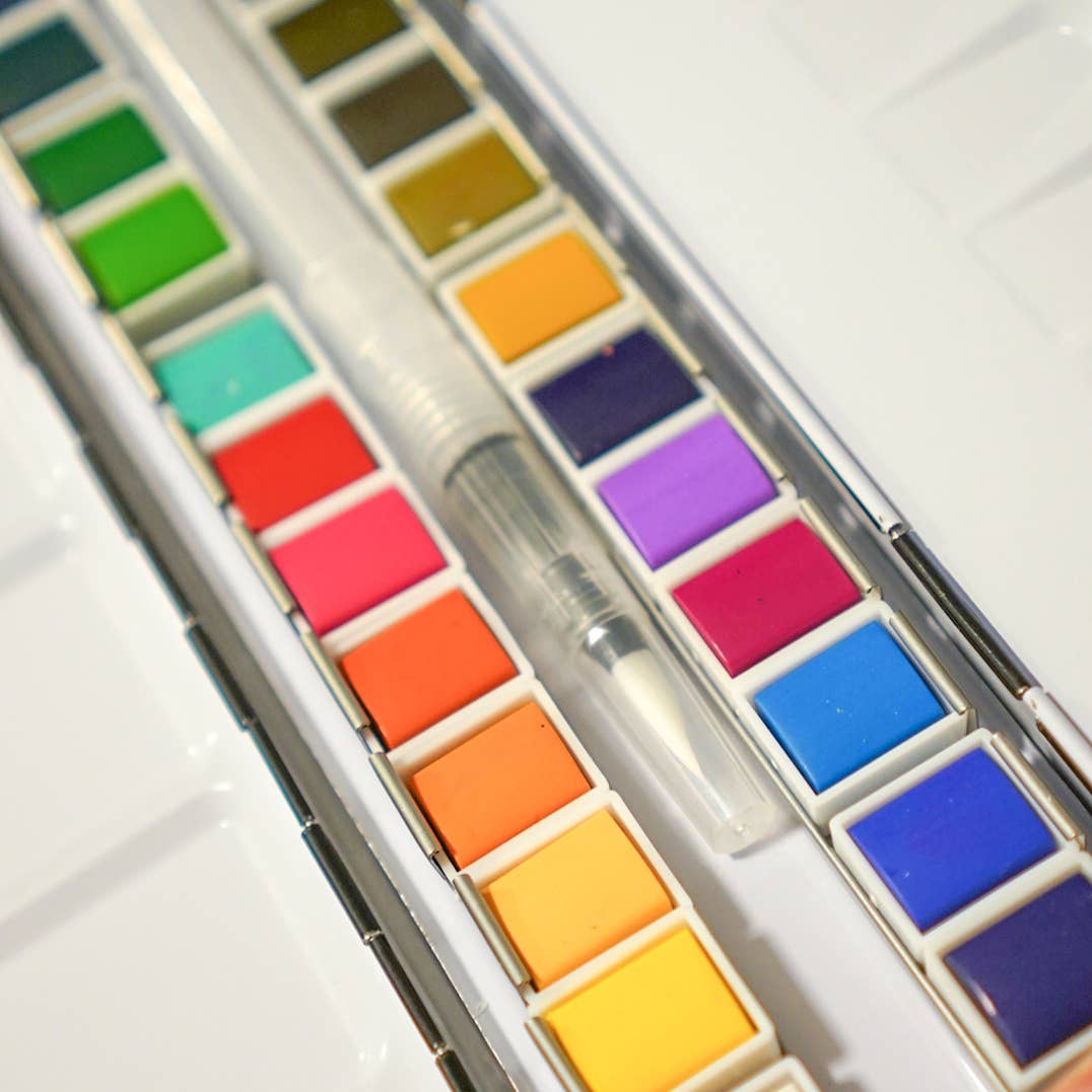 Watercolor Paint Palette - 24 Color Tin with Brush