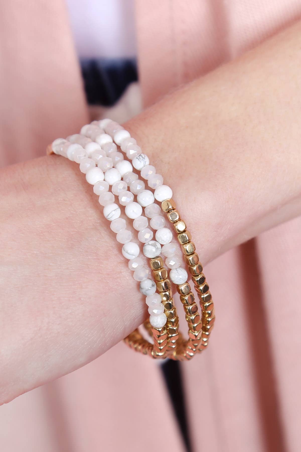 Stretch Bead Bracelets - Brass Stone - Set of 4