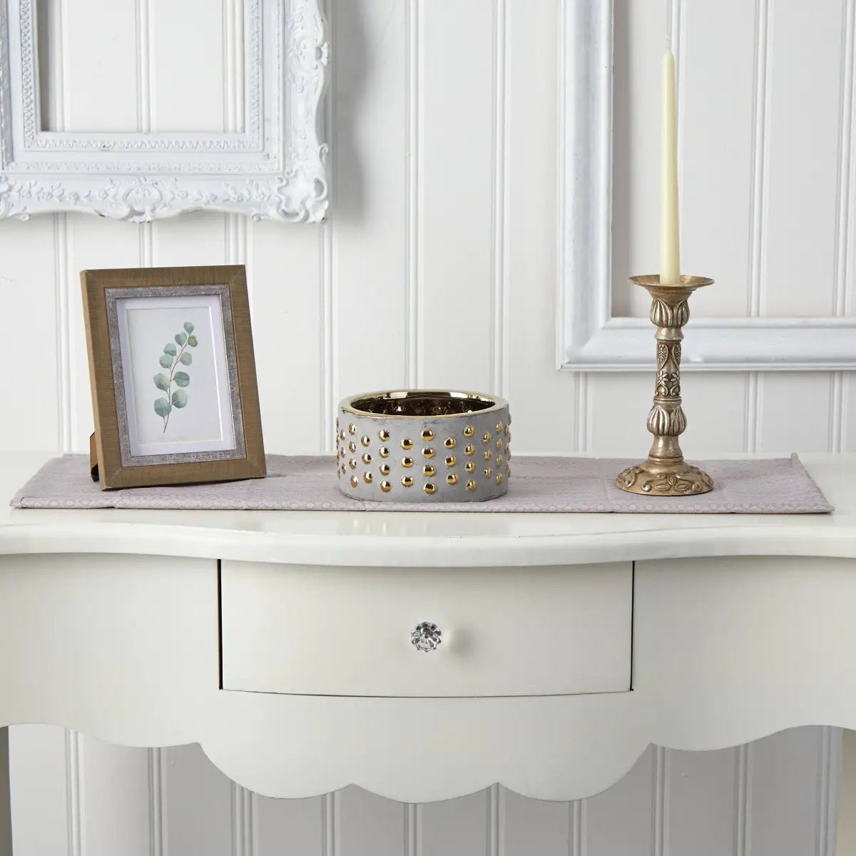 6.75” Regal Stone Hobnail Planter with Gold Accents - Nearly Natural