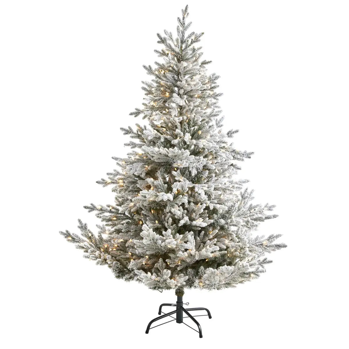 6’ Flocked Fraser Fir Artificial Christmas Tree with 500 Warm White Lights and 236 Bendable Branches - Nearly Natural