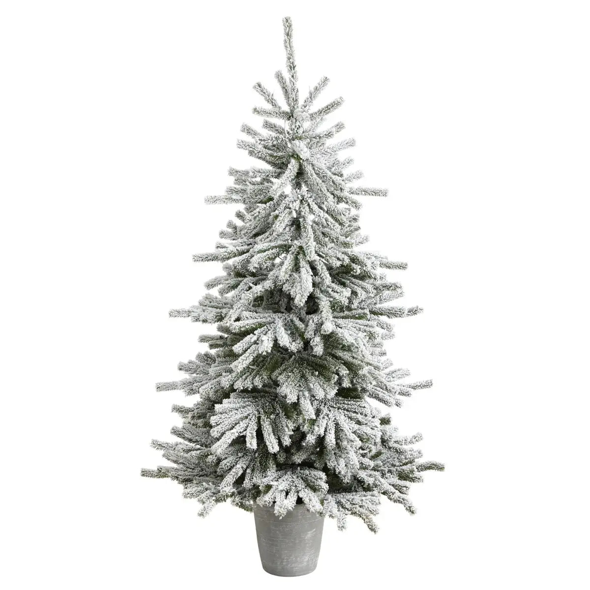6’ Flocked Long Vermont Pine Tree with 758 Branches and 250 LED Lights in Decorative Planter - Nearly Natural