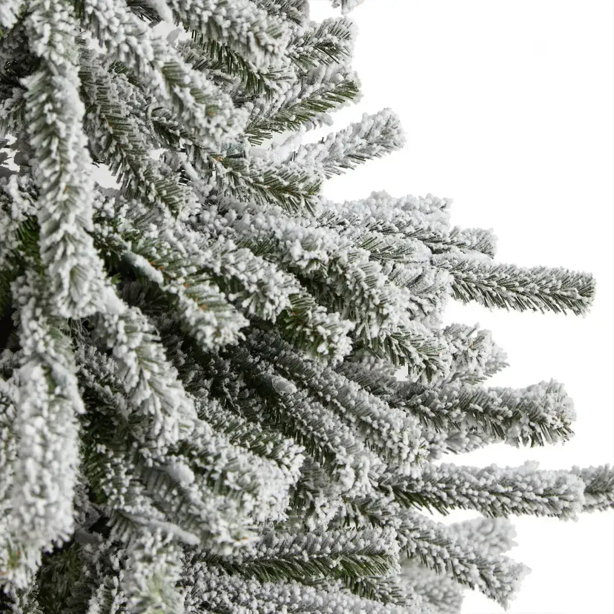 6’ Flocked Long Vermont Pine Tree with 758 Branches and 250 LED Lights in Decorative Planter - Nearly Natural