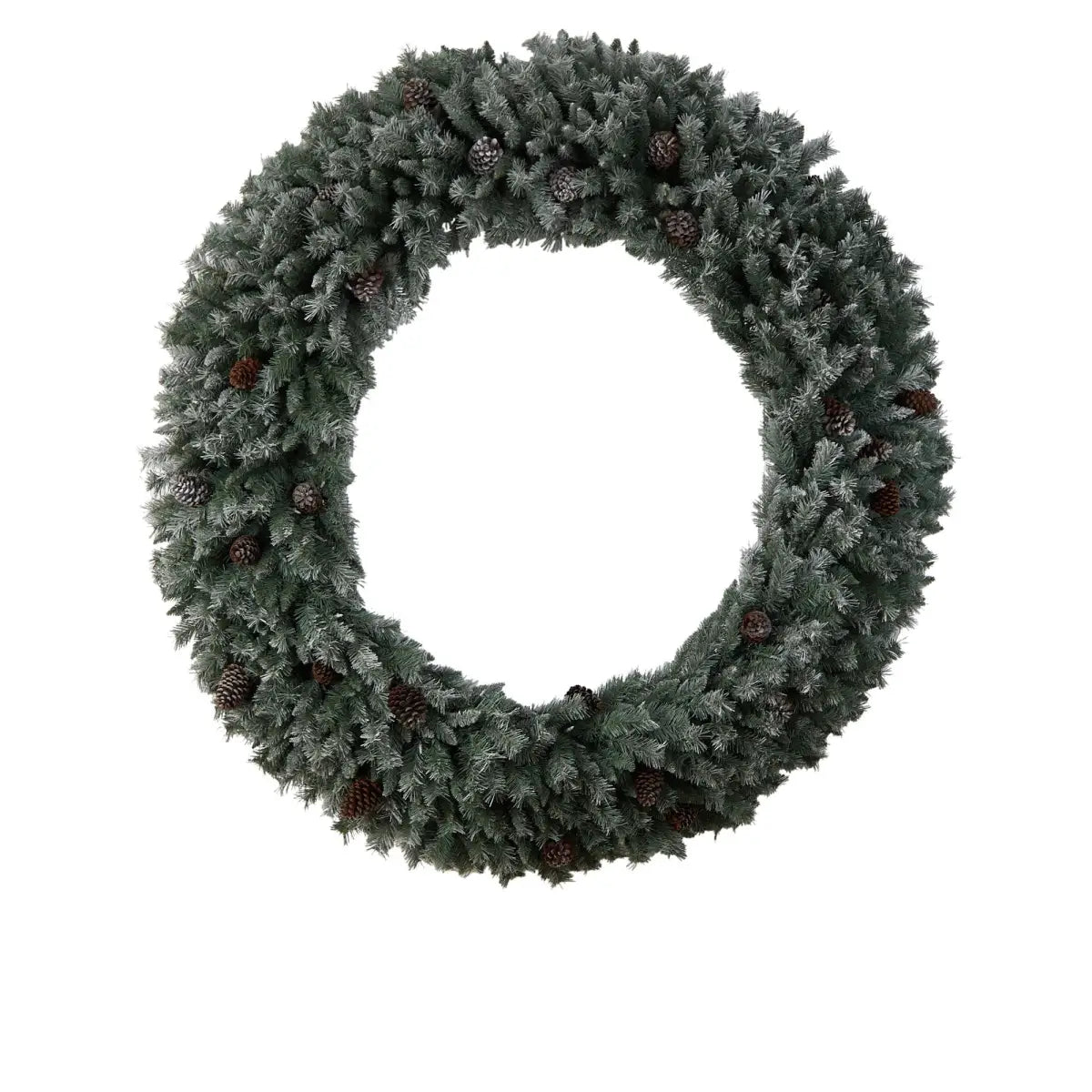 6’ Giant Flocked Christmas Wreath with Pinecones 600 Clear LED Lights and 1000 Bendable Branches - Nearly Natural