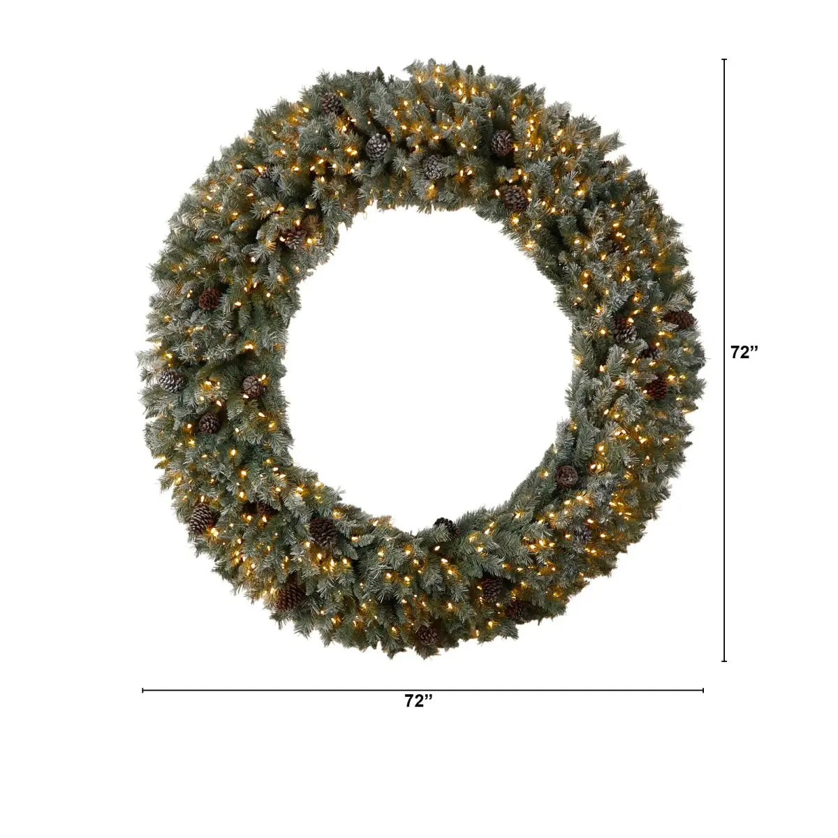 6’ Giant Flocked Christmas Wreath with Pinecones 600 Clear LED Lights and 1000 Bendable Branches - Nearly Natural