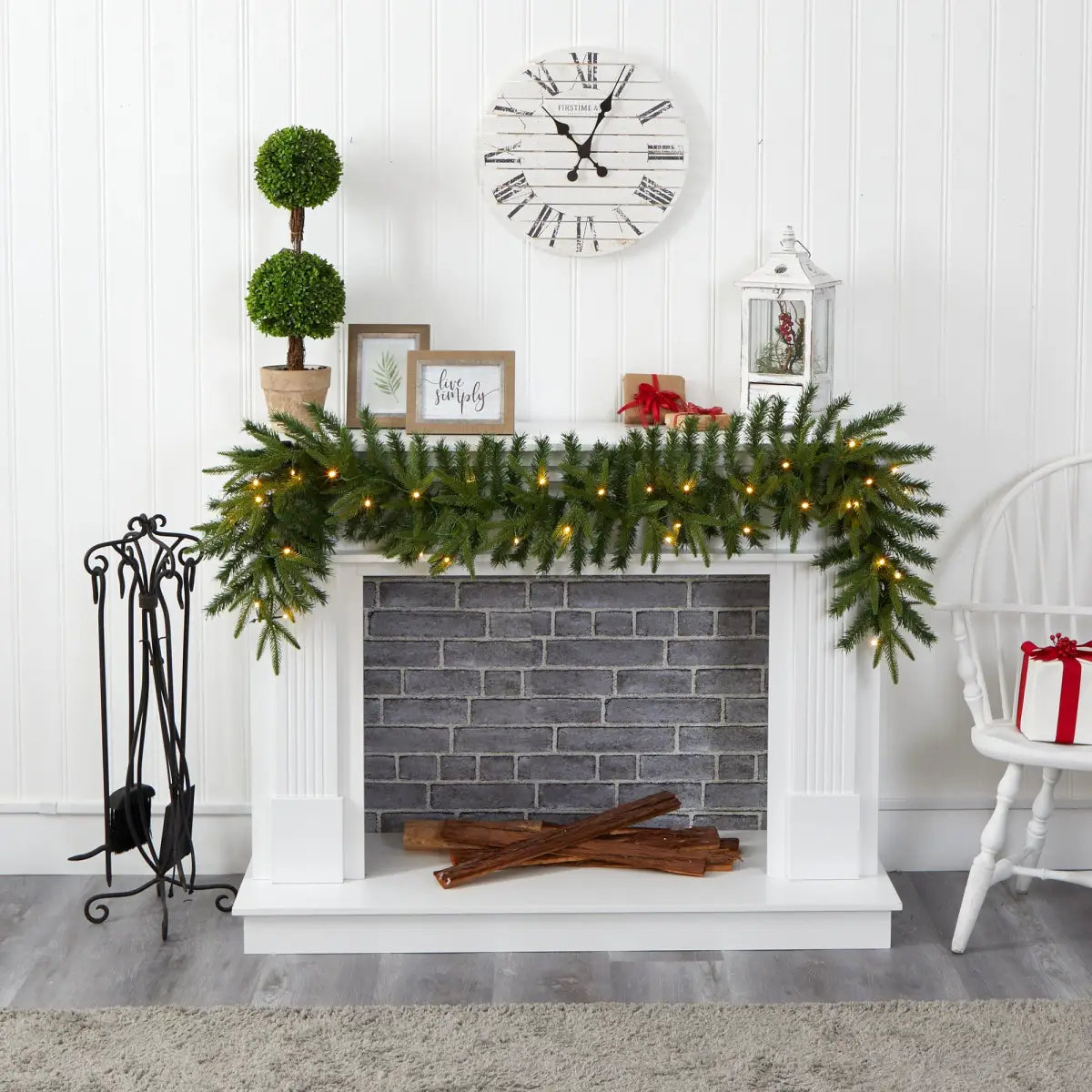 6’ Green Pine Artificial Christmas Garland with 35 Clear LED Lights - Nearly Natural