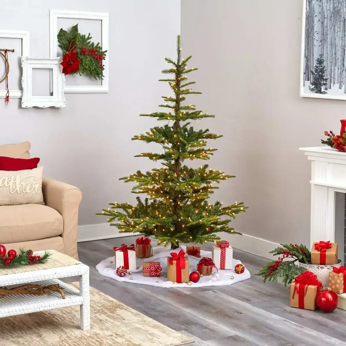 6’ Layered Washington Spruce Artificial Christmas Tree with 350 Clear Lights and 705 Branches - Green - Nearly Natural